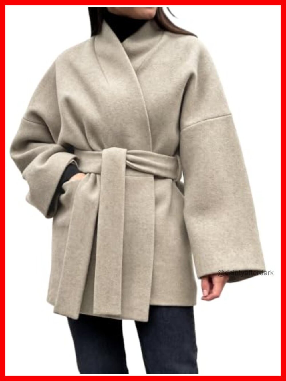 Faux Wool Blend Belted Wrap Coat Long Oversized Tie Waist